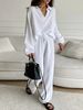 Elegant Ladies Casual Loose Suit Long Sleeved Top + Drawstring Trousers Suit Spring And Autumn Lapel Two Piece Suit_ecoleips.com