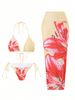 New foreign trade cross border European and American style sexy printed three piece swimsuit charm lily fixed version printed model_ecoleips.com