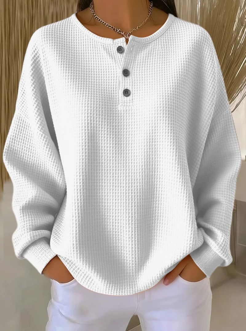 Women's Clothing Women's Long Sleeve Round Neck Pullover Waffle Knit Top Solid Color Loose Fit Fashion Autumn Winter Style_ecoleips.com