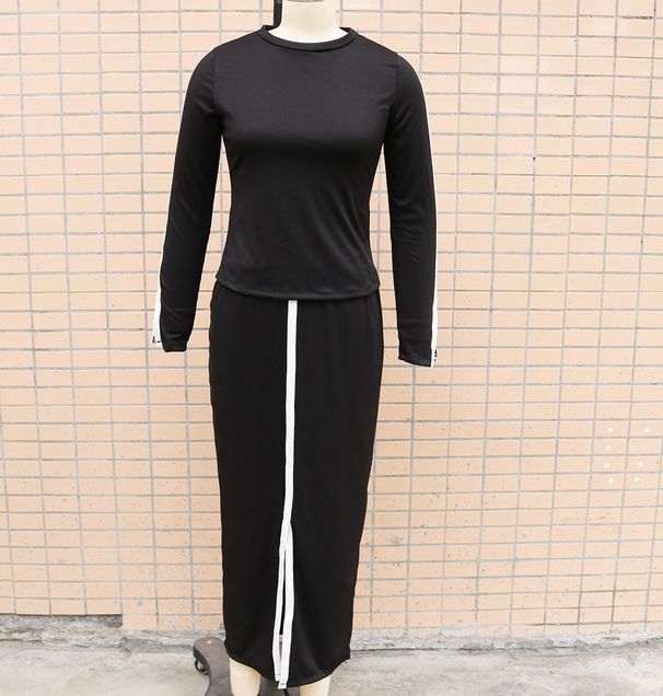 K New Fashion Long Sleeve Solid Color Split Two Piece Skirt Set For Women_ecoleips.com