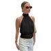 Women's Backless Tank Top Trendy Spring 2026 Sexy Tie Waist Bandeau European American Style Polyester Regular Fit_ecoleips.com