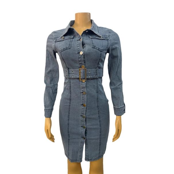 Women's Clothing Fashion Lapel Cardigan Slim Denim Dress_ecoleips.com
