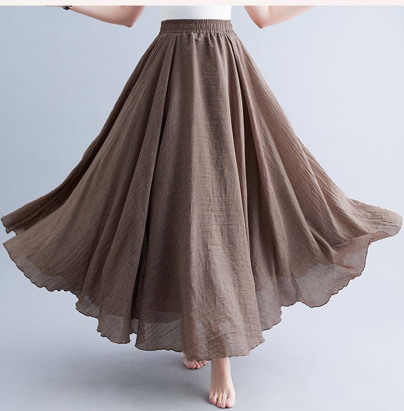 K Artistic Plus Size Half Skirt With Elastic Waistband A-line Skirt, Long Style, Solid Color, Ethnic Style, Big Swing Skirt_ecoleips.com
