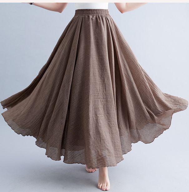 K Artistic Plus Size Half Skirt With Elastic Waistband A-line Skirt, Long Style, Solid Color, Ethnic Style, Big Swing Skirt_ecoleips.com
