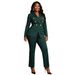 Women's Slim Fit Double-Breasted Blazer Set – Emerald Green Gold Button Suit With Straight Leg Pants (S-XL, Polyester, Business & Formal Wear)_ecoleips.com