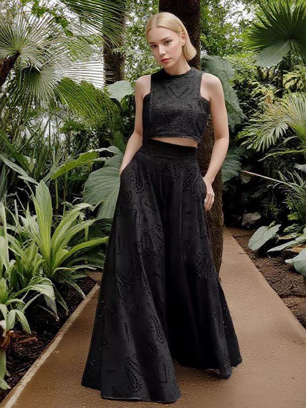 Women's Clothing Spring And Summer New Lace Women's Sleeveless Long Skirt Pocket Suit Casual Loose Two Piece Suit_ecoleips.com