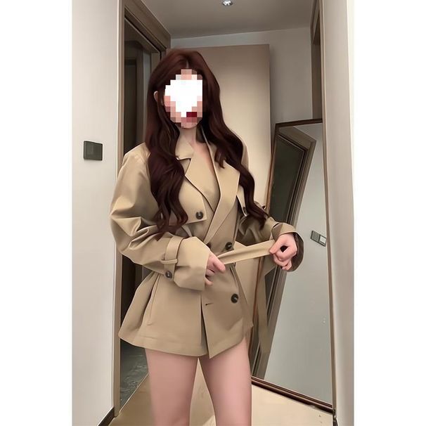 French-style Khaki Mid-length Trench Spring, Slimming And Elegant Casual Coat For Petite Figures_ecoleips.com