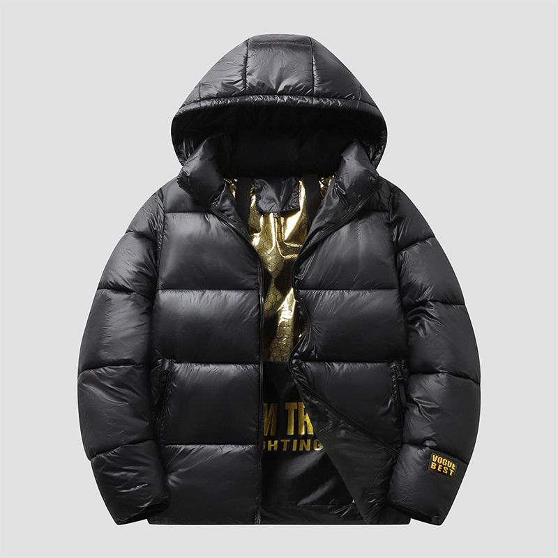 Men's Winter Black Gold Padded Jacket, Lightweight Quilted Coat, Slim Fit Zip Up Casual Outerwear For Autumn & Winter, Streetwear Fashion_ecoleips.com