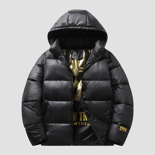 Men's Winter Black Gold Padded Jacket, Lightweight Quilted Coat, Slim Fit Zip Up Casual Outerwear For Autumn & Winter, Streetwear Fashion_ecoleips.com
