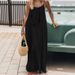 Flowwy Crinkle Ice Silk Slip Maxi Dress, Strappy Backless Loose Fit Lounge Dress For Women, Versatile Casual Home Wear_ecoleips.com