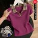 Stretch Cotton Casual Contrast Collar Polo Shirt For Women, Comfortable Breathable T-Shirt With Collar, Summer Fashion Top For Ladies And Mature Women_ecoleips.com