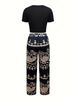 Women's Casual Short Sleeve T-Shirt And Pants Set Thin Polyester Spring/Autumn Summer Fashion Top And Bottom Ensemble_ecoleips.com
