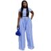 Spring New Women's Casual Striped Set Round Neck Short Top Wide Leg Pants American Style In Stock_ecoleips.com