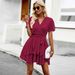 Spring Summer Women Solid Color Tie Detail A-Line Short Mini Dress Casual Party Wear_ecoleips.com