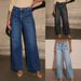 Aria Basics 2025 Spring High-Waisted Women's Jeans Slimming Wide-Leg Retro Style Straight-Leg Pants Distressed_ecoleips.com