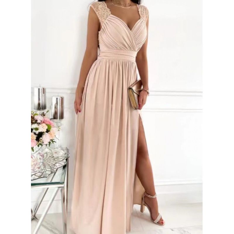 Women's Sleeveless Lace Hem Slit Dress European American Style Independent Website Bestseller 2025 Wish_ecoleips.com
