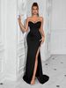 Women's Sexy Solid Color Evening Dress - Tube Top With Flowy Big Swing Skirt (Elegant Long Formal Gown)_ecoleips.com