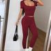 Women's Clothing 2025 Spring And Summer European And American Sports Yoga Solid Color Two Piece Suit_ecoleips.com