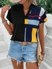 Women's V Neck Printed Loose Fitting Shirt Top Casual Comfortable American Style_ecoleips.com