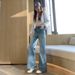 High-waisted, Loose-fitting, Slimming Straight-leg Flared Jeans With Sparkling Rhinestones And Micro-flares For Women_ecoleips.com