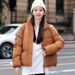 Women's Clothing Short Puffer Jacket With Stand Collar, Quilted Winter Coat, Lightweight Warm Fleece Lined Outerwear, Casual Streetwear_ecoleips.com