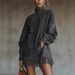 Retro Suede Fringe Dress – High Neck Boho Tunic With Oversized Pockets (Army Green, Gray, Pink, Brown, Xs-Xxxl)_ecoleips.com