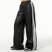 AC794 Cross-border Women's New Trendy Jogger-style Side-striped Casual Fashion Street Wide-leg Leather Pants_ecoleips.com