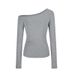 Women's Off-Shoulder Long Sleeve T-Shirt Slim Fit Basic Stretchy Soft Comfortable Top For Everyday Wear Buttery Soft Fabric_ecoleips.com