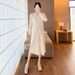 Autumn New Knitted Loose V-Neck Versatile Maternity Sweater Nursing Dress_ecoleips.com