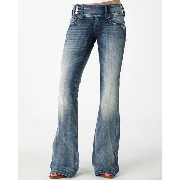 Women's Clothing Retro Side Button Mid Waist Slightly Flared Jeans_ecoleips.com