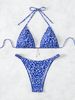 Halterneck Floral Pattern Triangle Cup Split Bikini Summer Cool Swimwear Comfortable_ecoleips.com