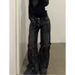 Y2k Dark American Retro Jeans With Deconstruction Design, Street Hip Hop Wide Leg Pants, Loose Trousers_ecoleips.com