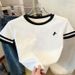 Women's Contrast Color Print T-Shirt Loose Fit Short Sleeve round Neck Casual Top for Daily Wear_ecoleips.com
