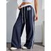 Women's Clothing Spot Delivery Girl Casual Pants Loose Lace Drawstring Elastic Waist Long Pants_ecoleips.com