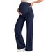 High Waist Maternity Pants Women's With Pockets Supportive Belly Wide Leg Breathable Straight Leg High Elasticity_ecoleips.com