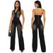 Women's Clothing Tight Waist Slim Elastic Washed Denim Jumpsuit Halter Neck Loose Jumpsuit_ecoleips.com