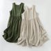 2026 New Women's Cotton Linen Sleeveless Dress Casual V Neck Button Down Loose Midi Dresses For Summer Women's Casual Dresses_ecoleips.com