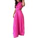 Women's Sleeveless round Neck Long Dress Elegant Backless Design Cross Pleated Solid Color European American Style_ecoleips.com