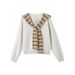 Korean-style Chic Striped Shawl V-neck Two-piece Pullover Sweatshirt For Women, Autumn High-end Loose-fit Jacket_ecoleips.com