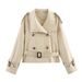 Women's Clothing Spring/Autumn Short Trench Coat Women's Short Trench Coat With Belt & Lapel Collar – Khaki/Black/Dark Brown (Sizes S, M, L)_ecoleips.com