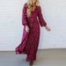 Women's Elegant Pleated Waist Big Swing Long Dress Casual Long-sleeved Vacation Dresses Sexy Deep V-neck Pullover Holiday Dress_ecoleips.com