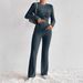 Casual Solid Two-Piece Set With Long Knotted Front Sleeves Cropped Top And Slim Pants Set_ecoleips.com