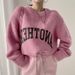 Women's Clothing chic stylish printed letters casual knitted sweater loose candy color versatile thick warm women_ecoleips.com