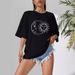 Women's Casual Loose T-Shirt round Neck Short Sleeve Sun And Moon Print Simple Sports Top European American Style Summer Wear_ecoleips.com