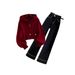 Lazy Chic Women's Outfit - Oversized Red Sweater & High-Waisted Straight Leg Pants Set (Casual Polyester Two-Piece)_ecoleips.com