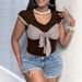 AD359 Cross-Border Foreign Trade Summer New Fashion Sexy Slim-Fit Bowknot Color-Block Versatile Women's T-Shirt_ecoleips.com