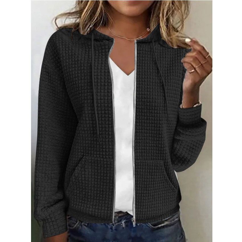 Women's Zippered Hooded Cardigan Long-Sleeved Sweatshirt Jacket_ecoleips.com