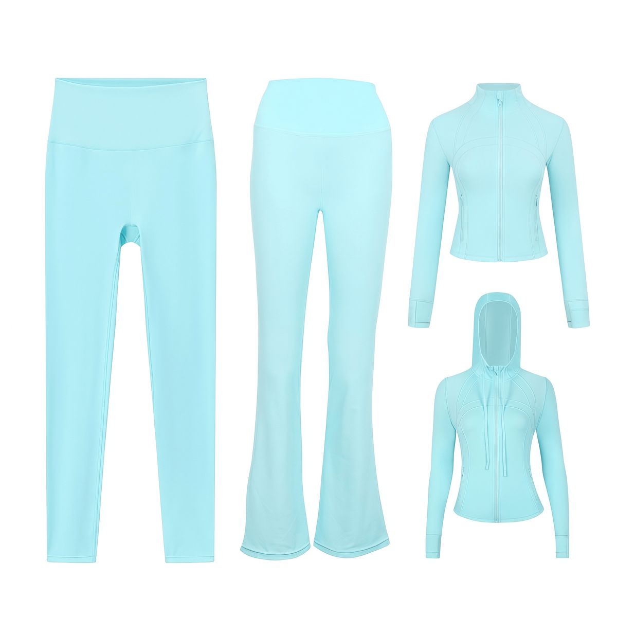 Women's Clothing Women's Short Hooded Jacket Four Piece Set With Flared Pants And Cropped Pants Slim Fit Elastic Sportswear_ecoleips.com