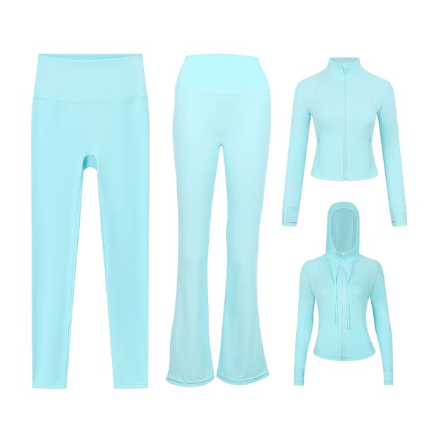 Women's Clothing Women's Short Hooded Jacket Four Piece Set With Flared Pants And Cropped Pants Slim Fit Elastic Sportswear_ecoleips.com