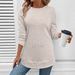 Casual Autumn And Winter Long-Sleeved Knitted Round-Neck Pullover T-Shirt Top With Openwork Pattern_ecoleips.com